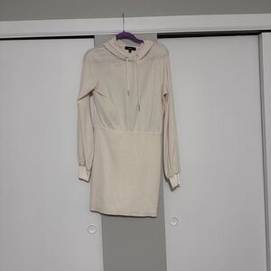 Cream Long Sleeve Hoodie Dress